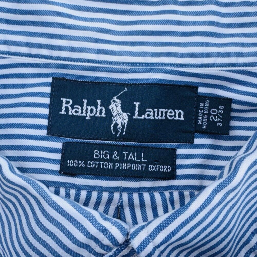 Ralph Lauren Shirt Mens 20 37/38 Big & Tall Pinpoint Oxford Button Down Preppy - Picture 9 of 9